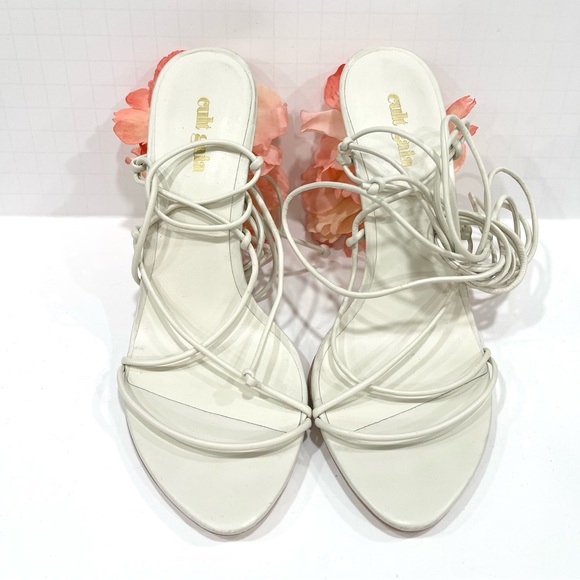 Cult Gaia Off White Effie Flower Petal Heel Strappy Heels Size 37 1/2 - Picture 5 of 7